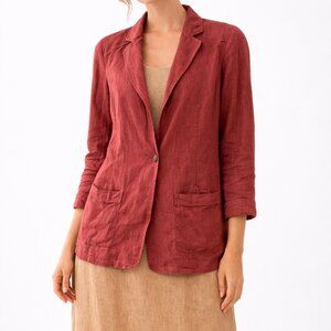 Caslon Blazer Womens M Pink Brick Linen Blend Open Front Lightweight Jacket